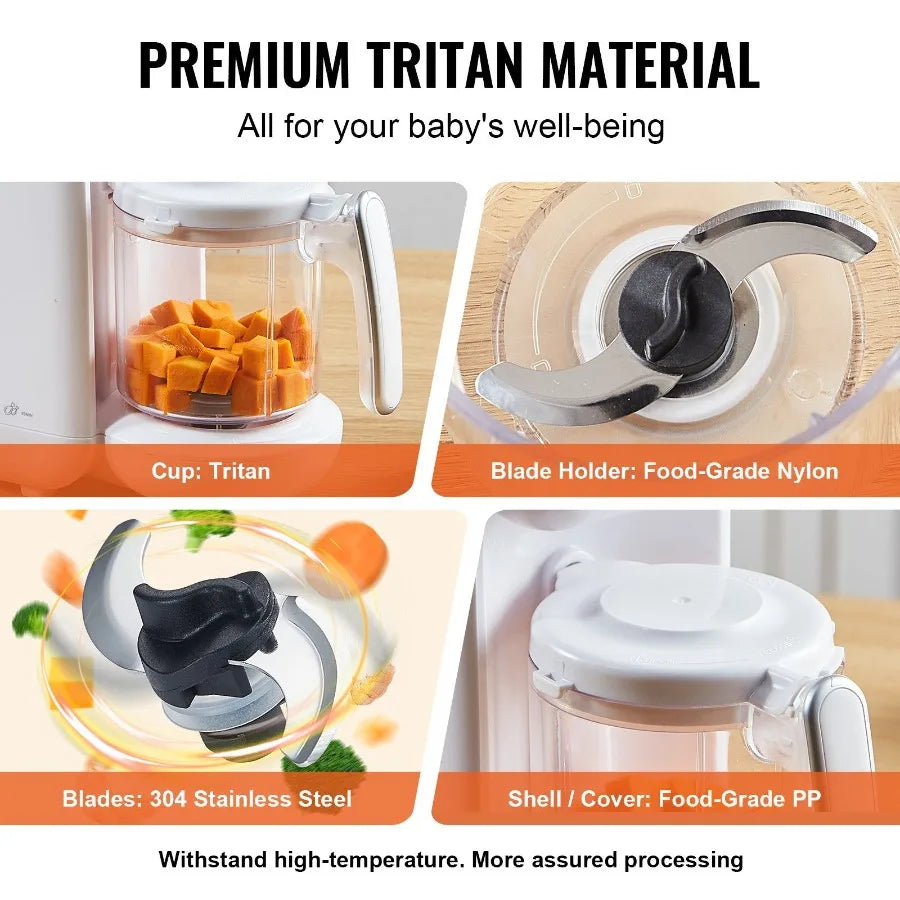 Baby Food Maker 430W Baby Food Processor with 750 ml Tritan Bowl SUS304 Stainless Steel 5 in 1 Baby Food Puree Blender Steamer