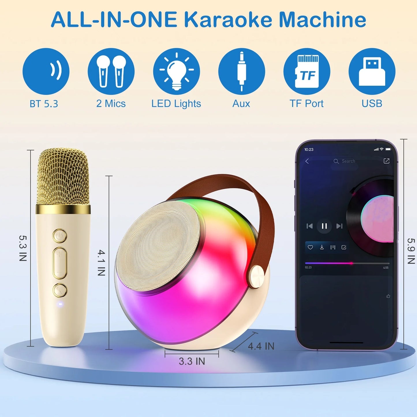 FanFun Portable Karaoke Machine With Bluetooth And 2 Wireless Mics