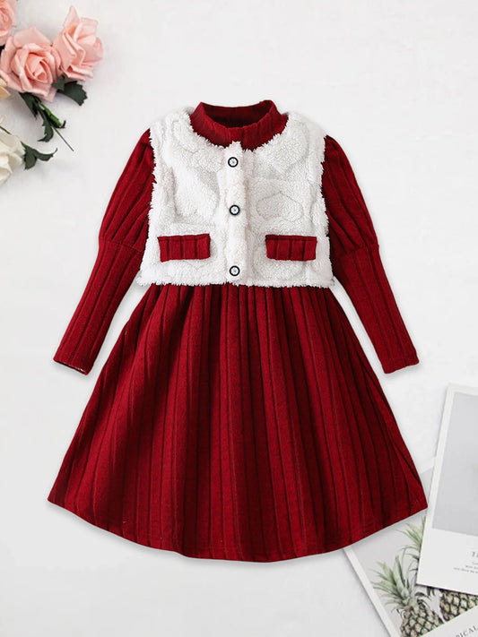 Girls Winter 3-Piece Coat Set With Faux Fur Hooded Outfit