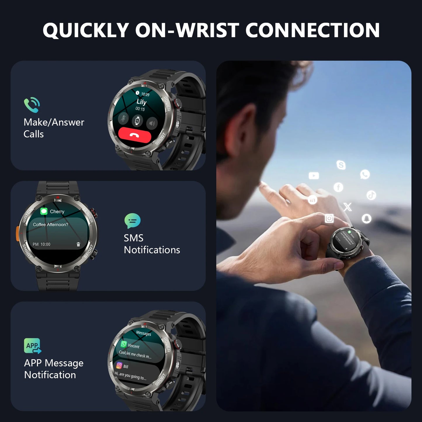 Blackview W50pro Waterproof Smartwatch With LED Flashlight 960mAh Battery