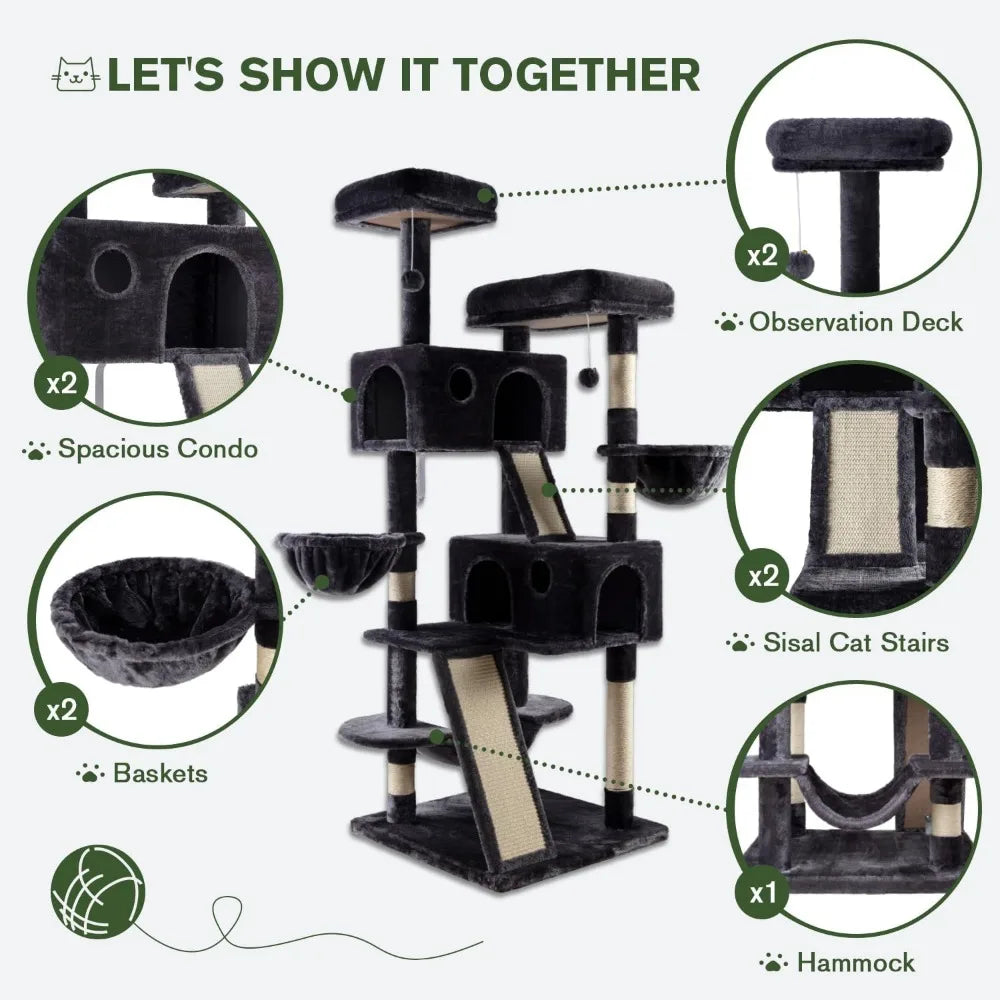 DAFIFY Three Level Cat Tree Tower With Plush Perches