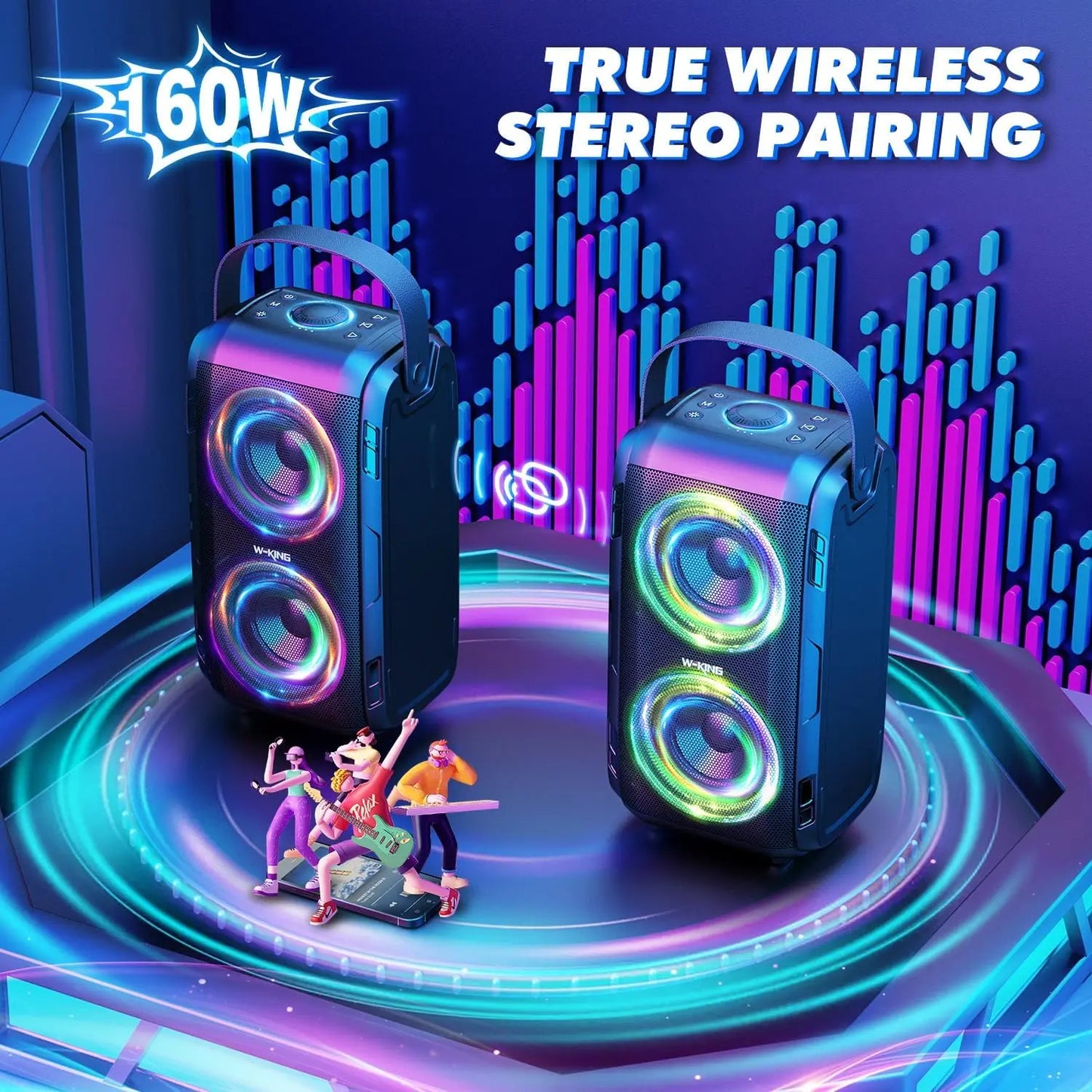 W King 80W RMS Portable Bluetooth Party Speaker with 4 Drivers
